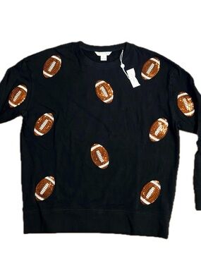 Shiraleah - Large ~ Black W/ Brown Sequins Football Pattern Sweater ~ New